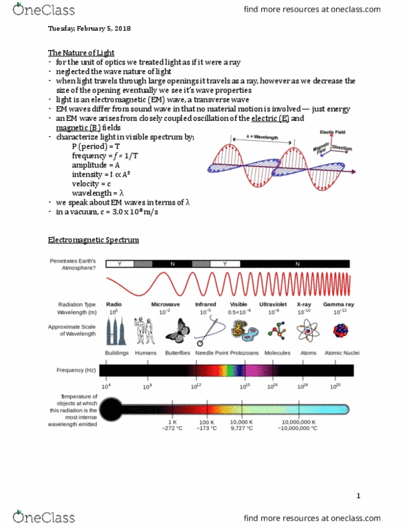 PHYS 1070 Lecture Notes - Lecture 5: Diffraction, Wavefront, Fraunhofer Diffraction thumbnail