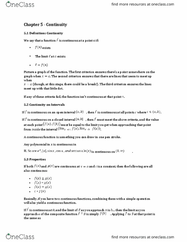 MATH1051 Chapter Notes - Chapter 5: Negative Number, Intermediate Value Theorem, Bisection Method thumbnail