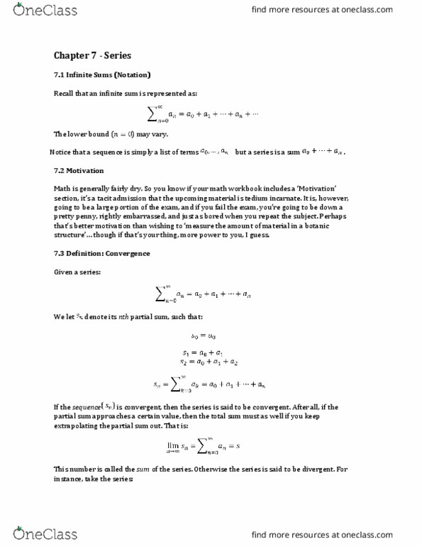 MATH1051 Chapter Notes - Chapter 7: Conditional Convergence, Ibm System P, Squeeze Theorem thumbnail