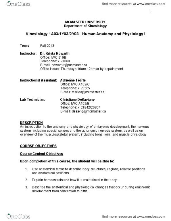 KINESIOL 1Y03 Lecture Notes - Academic Dishonesty, Royal Institute Of Technology, Vigorish thumbnail