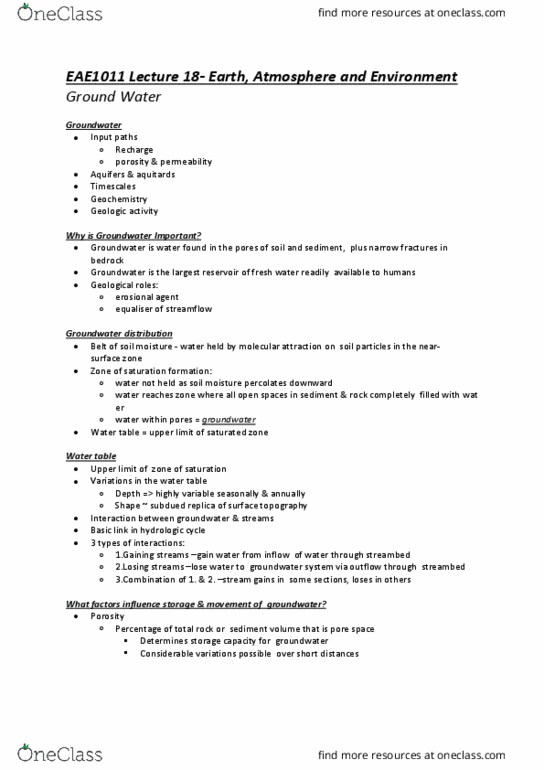 EAE1011 Lecture Notes - Lecture 18: Artesian Aquifer, Calcite, Calcium Bicarbonate thumbnail