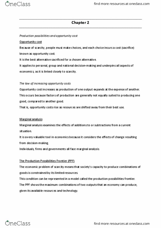 16633 Chapter Notes - Chapter 2: Comparative Advantage, Opportunity Cost, Marginalism thumbnail
