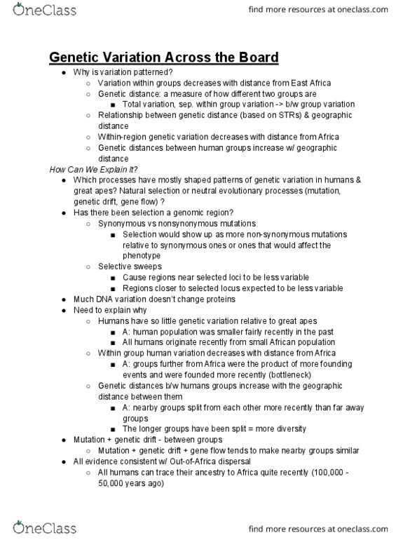 ANT 1 Lecture Notes - Lecture 11: Alternative Splicing, Intron, Neutral Theory Of Molecular Evolution thumbnail