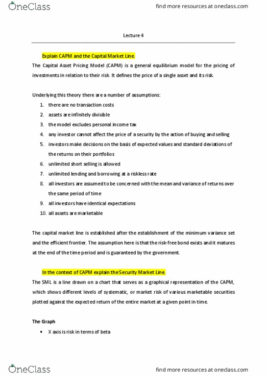 16657 Lecture Notes - Lecture 4: Capital Asset Pricing Model, Securities Offering, Market Risk thumbnail