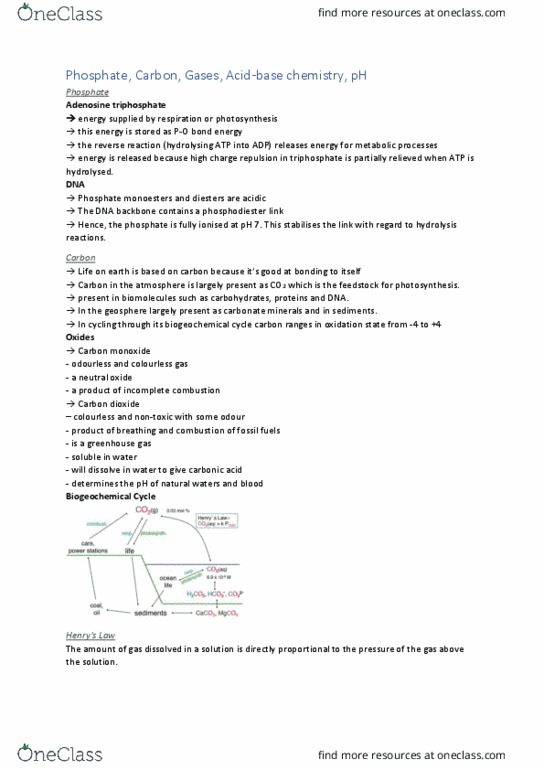 CHEM10006 Lecture Notes - Lecture 13: Biogeochemical Cycle, Ph, Equilibrium Constant thumbnail