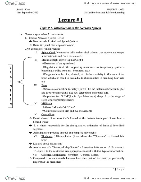 KINE 3020 Lecture Notes - Visual Cortex, Neuroglia, White Matter thumbnail