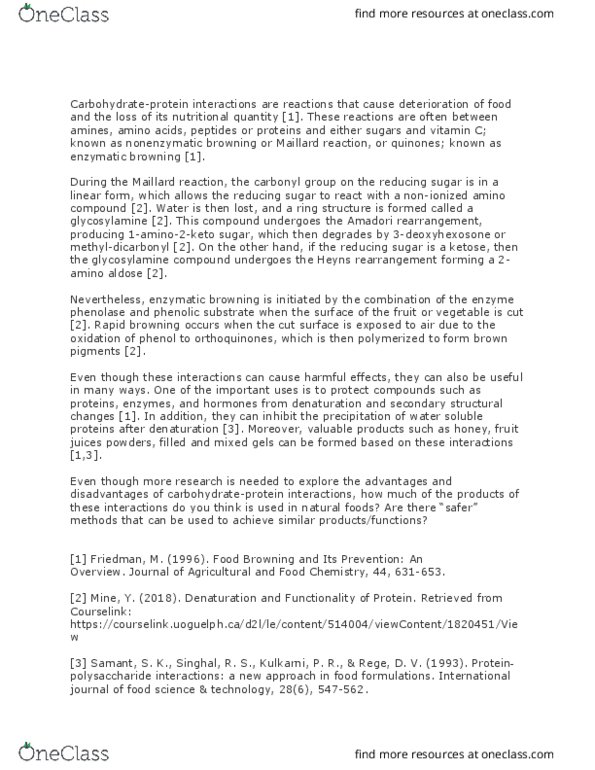 FOOD 2400 Lecture Notes - Lecture 1: Amadori Rearrangement, Maillard Reaction, Glycosylamine thumbnail