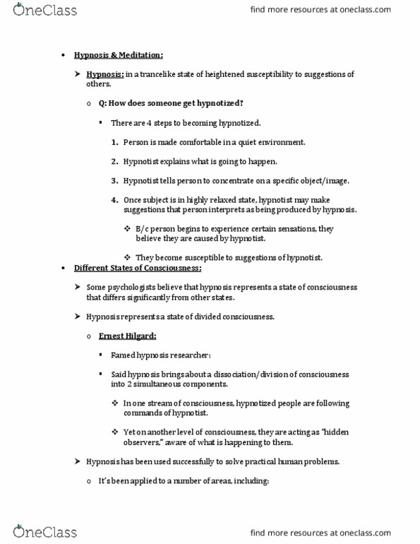 PSY 112 Lecture Notes - Lecture 67: Ernest Hilgard thumbnail