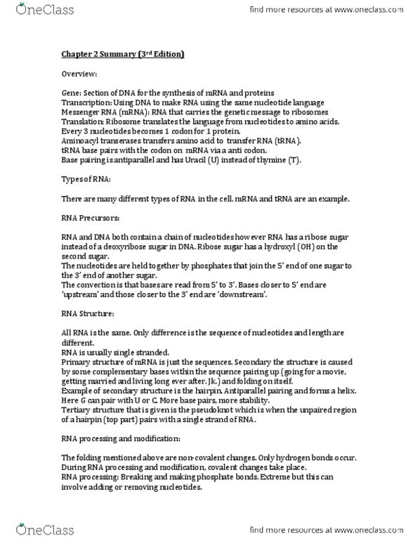 MBG 3080 Chapter Notes - Chapter 2: Prokaryotic Large Ribosomal Subunit, Rifampicin, Isomerization thumbnail