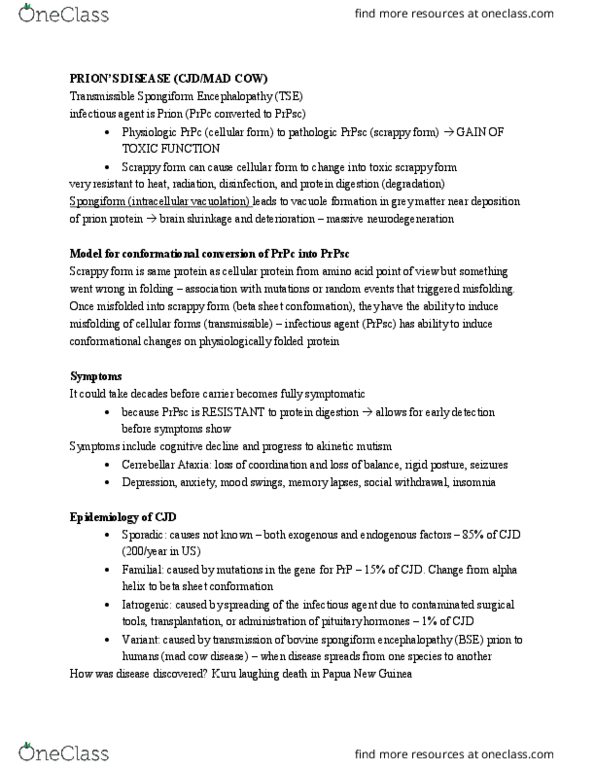 CAS NE 525 Lecture Notes - Lecture 12: Scrapie, Jugular Vein, Glycosylphosphatidylinositol thumbnail