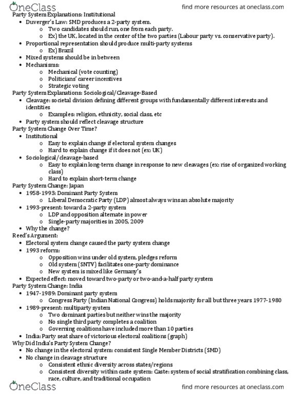 CAS PO 151 Lecture Notes - Lecture 3: Liberal Democratic Party (Japan), Wedge Issue, Party System thumbnail