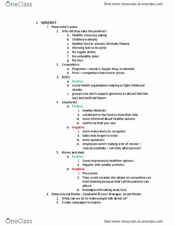 COM CM 313 Lecture Notes - Lecture 3: Sodium Benzoate, Michelle Obama, Panera Bread thumbnail