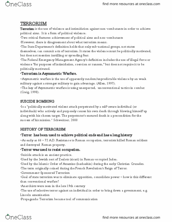 POL 103 Lecture Notes - Lecture 4: Rationality, Population Stratification, Asymmetric Warfare thumbnail