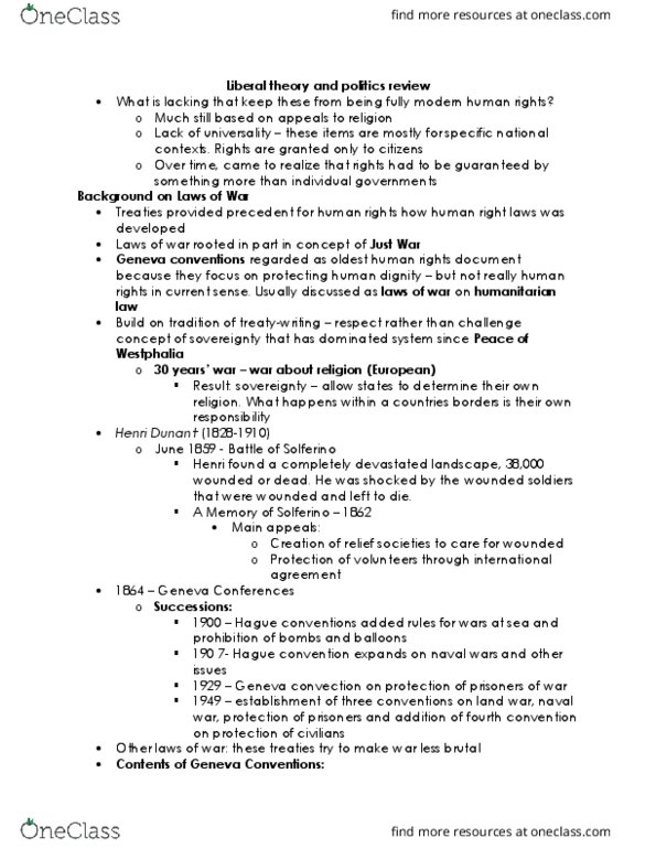 CAS IR 352 Lecture Notes - Lecture 6: Henry Dunant, Hague Conventions Of 1899 And 1907, International Humanitarian Law thumbnail