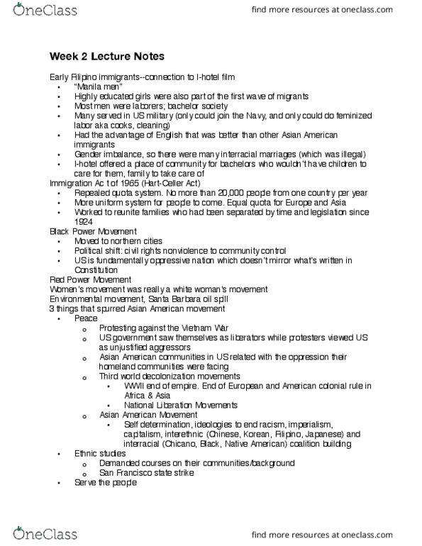 ASIA AM 20 Lecture Notes - Lecture 3: Jhumpa Lahiri, Xenophobia, Panethnicity thumbnail