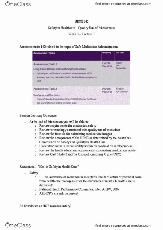 NRSG140 Lecture Notes - Lecture 3: Pediatrics, Aadhaar, Controlled Substances Act thumbnail