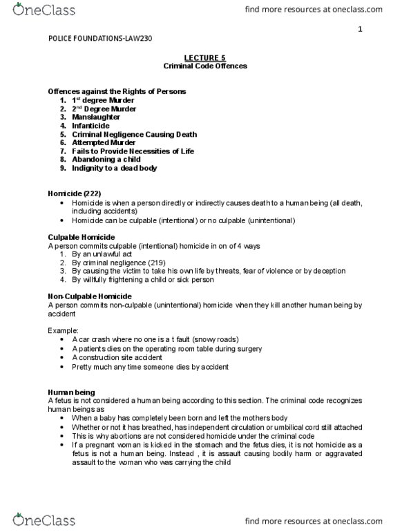 LAW230 Lecture Notes - Lecture 5: Indictable Offence, Mens Rea, Summary Offence thumbnail