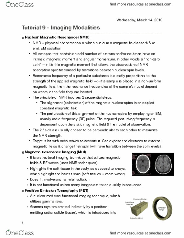 BIEN 210 Lecture Notes - Lecture 9: Metastasis, Radionuclide, Single-Photon Emission Computed Tomography thumbnail
