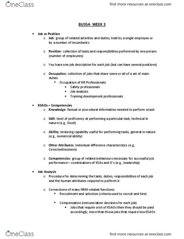 BU354 Lecture Notes - Lecture 5: Paq, Occupational Information Network, Scientific Management thumbnail