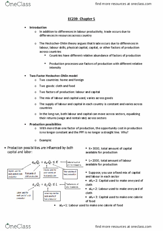 EC239 Chapter Notes - Chapter 5: Real Wages, Comparative Advantage, International Trade thumbnail