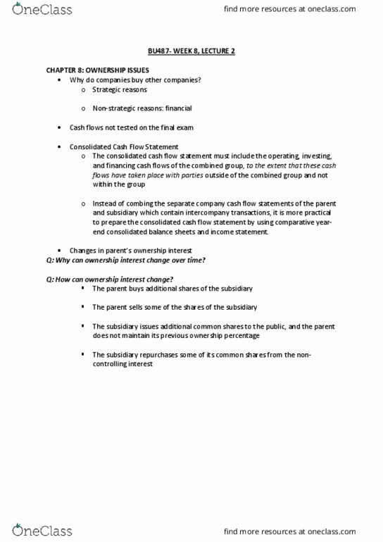 BU487 Lecture Notes - Lecture 16: Equity Method, Net Income, Capital Structure thumbnail