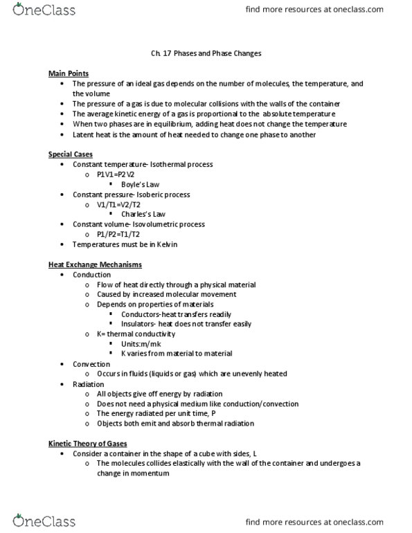 PHYS 1051 Lecture Notes - Lecture 17: Latent Heat, Thermal Conductivity, Isothermal Process thumbnail