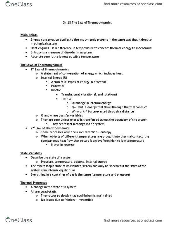 PHYS 1051 Lecture Notes - Lecture 19: Waste Heat, Heat Engine, Thermodynamics thumbnail