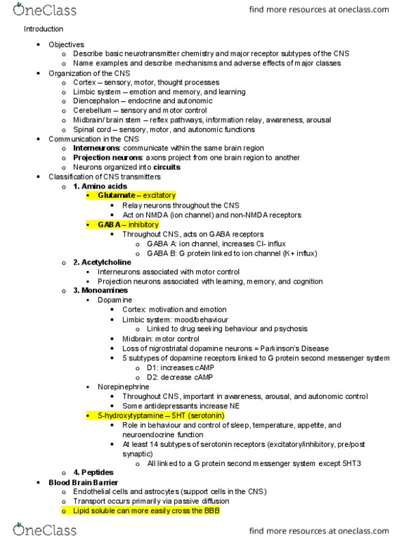 BIOM 3090 Chapter Notes - Chapter CNS: Amyloid, Panic Disorder, Depressant thumbnail