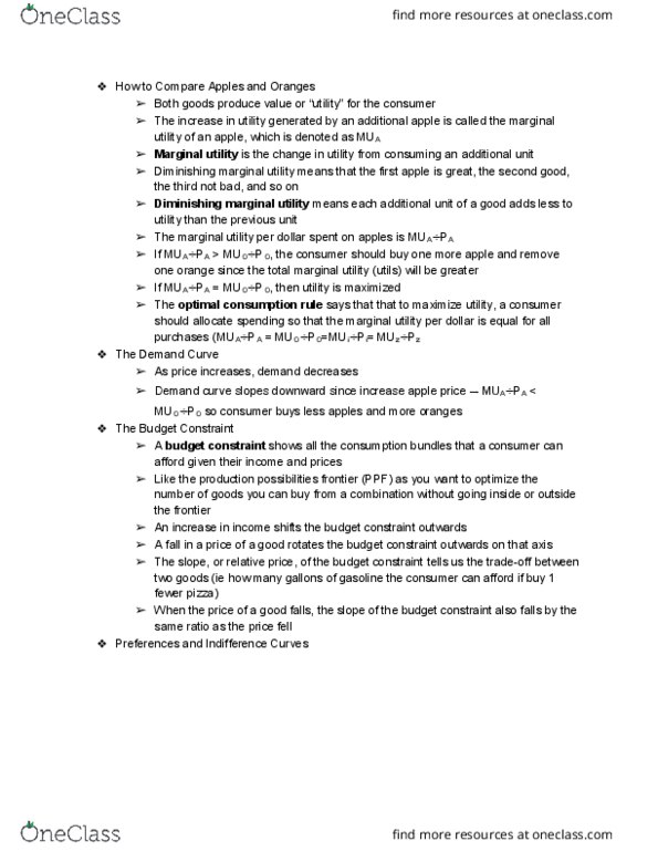 ECON 221 Chapter Notes - Chapter 23: Marginal Utility, Budget Constraint, Demand Curve thumbnail