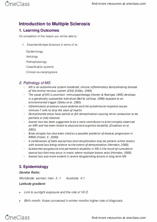 PHTY303 Lecture Notes - Lecture 1: Epstein–Barr Virus, Mcdonald Criteria, Central Nervous System thumbnail
