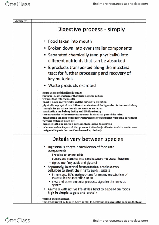 NEUR30003 Lecture Notes - Lecture 17: Enteric Nervous System, Gluten, Esophagus thumbnail