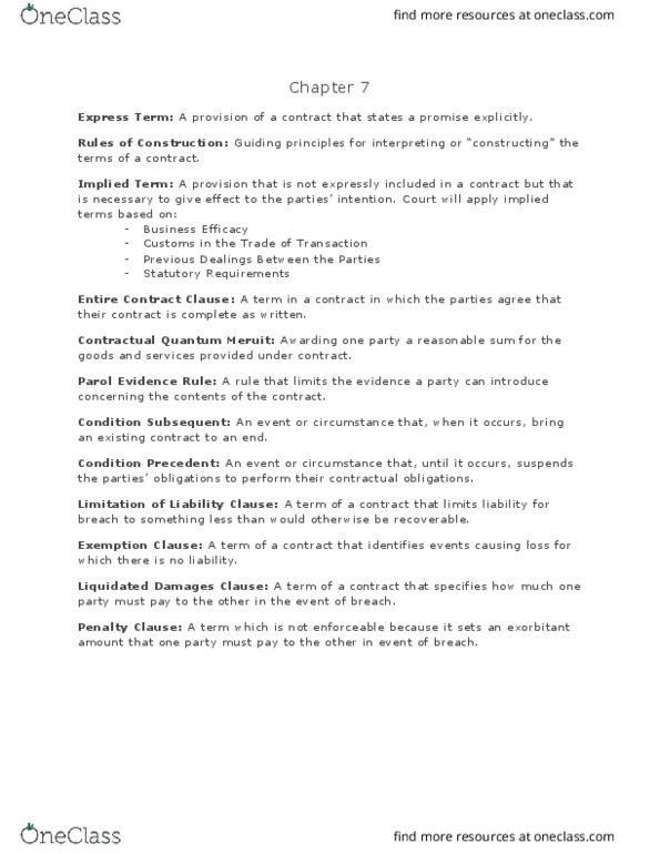 AFM231 Chapter Notes - Chapter 7: Contract Clause thumbnail