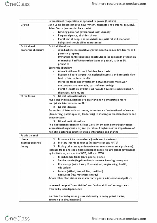 ATS1873 Lecture Notes - Lecture 7: Robert Keohane, Neoliberalism, Complex Interdependence thumbnail