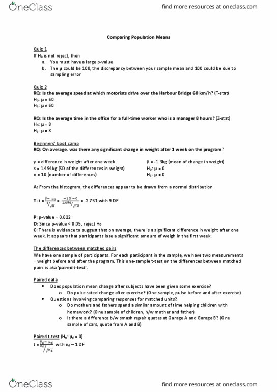 STAT150 Lecture Notes - Lecture 8: Null Hypothesis, Phenylalanine, Weighted Arithmetic Mean thumbnail