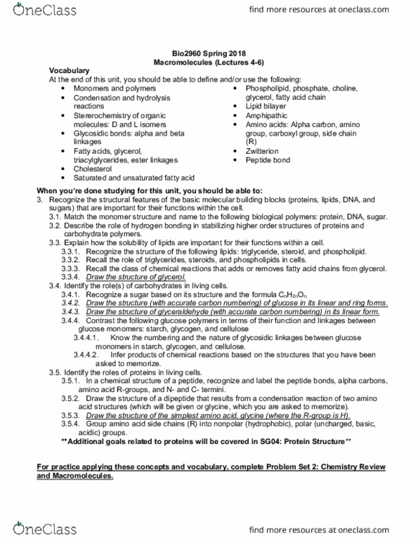 Biology And Biomedical Sciences BIOL 2960 Lecture Notes - Lecture 6: Lipid Bilayer, Peptide Bond, Unsaturated Fat thumbnail