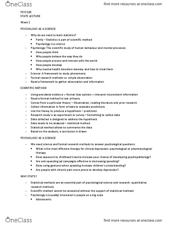 PSYC105 Lecture Notes - Lecture 1: Anxiety Disorder, Generalized Anxiety Disorder, Scientific Method thumbnail