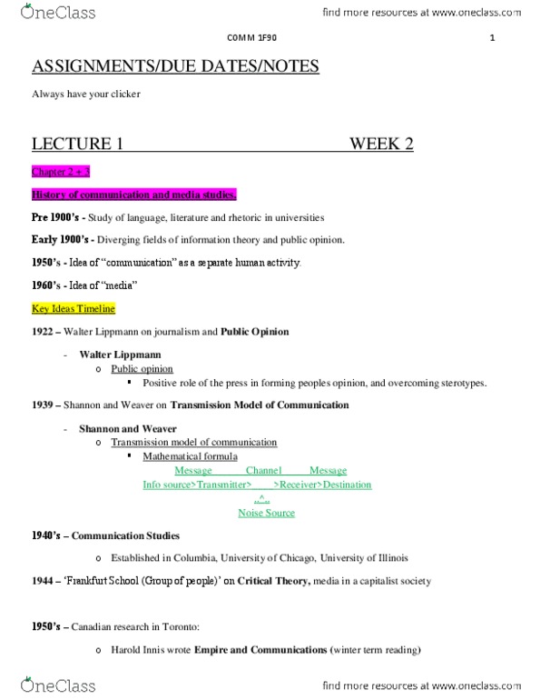 COMM 1F90 Lecture Notes - Soltyrei, Specialty Channel, Mockumentary thumbnail