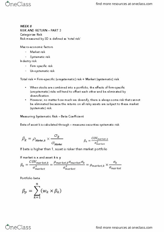 MAF101 Lecture Notes - Lecture 8: Systematic Risk, Market Risk thumbnail