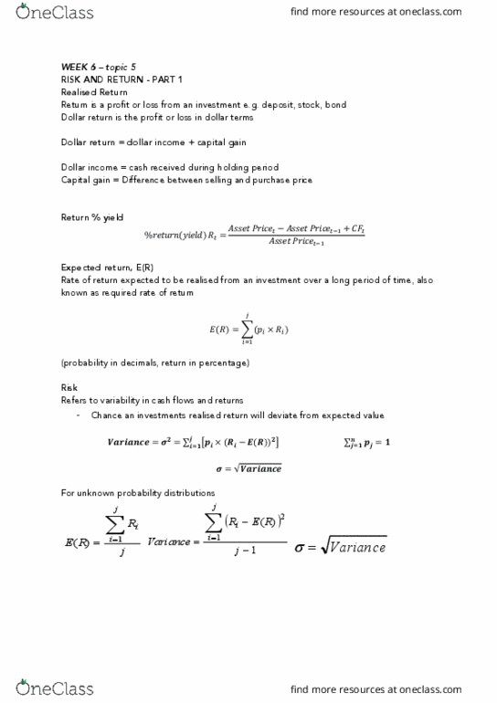 MAF101 Lecture 6: Finance Notes - Week 6 thumbnail