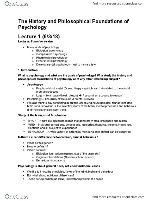 PSYC1001 Lecture Notes - Lecture 1: Passive Smoking, Comparative Psychology, Experimental Psychology thumbnail
