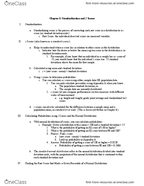 PSYC2203 Chapter Notes - Chapter 5: Standard Deviation, Percentile, Standardized Test thumbnail