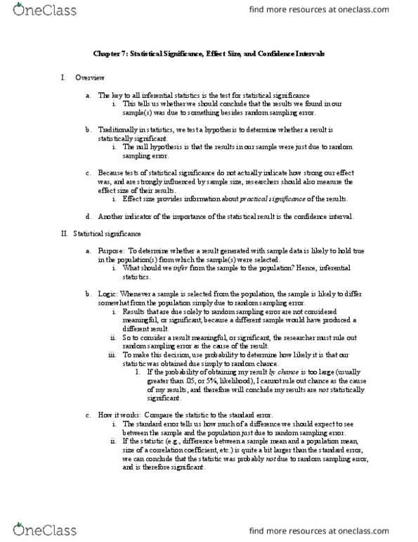 PSYC2203 Chapter Notes - Chapter 7: Statistical Parameter, Explained Variation, Dependent And Independent Variables thumbnail