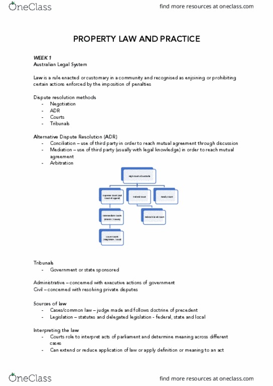 MMP121 Lecture Notes - Lecture 1: Detinue, Alternative Dispute Resolution, Primary And Secondary Legislation thumbnail