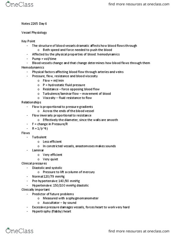 PNB 2265 Lecture Notes - Lecture 6: Mean Arterial Pressure, Superior Vena Cava, Heart Rate thumbnail