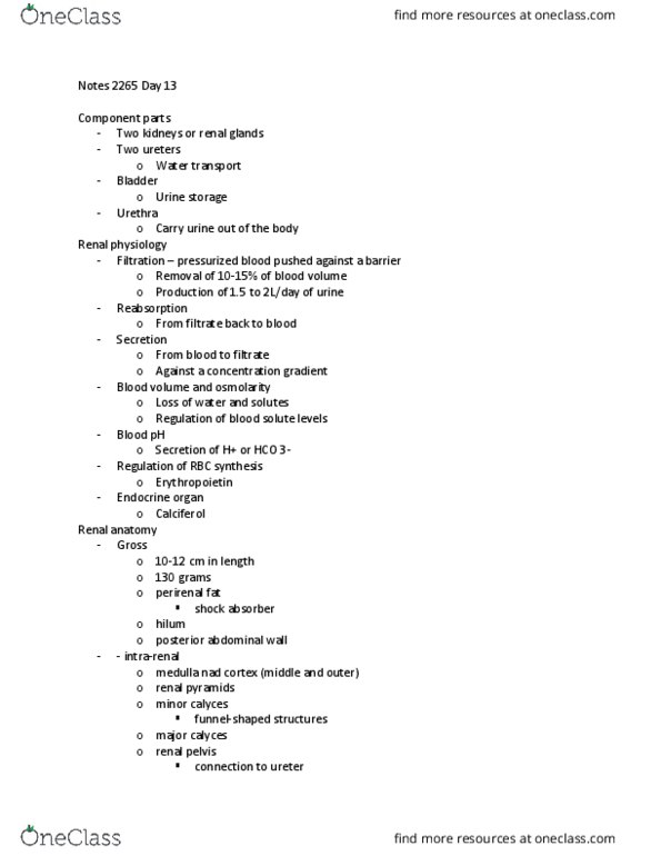 PNB 2265 Lecture Notes - Lecture 13: Podocyte, Cardiac Output, Brush Border thumbnail