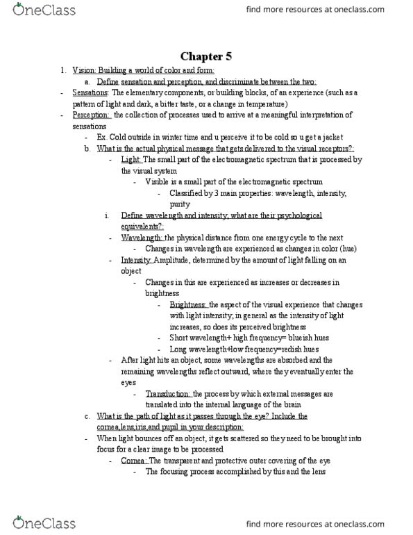 PSY 12000 Chapter Notes - Chapter 5: Umami, Basilar Membrane, Depth Perception thumbnail