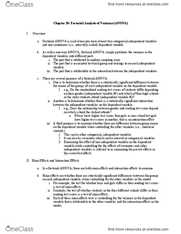 PSYC2203 Chapter Notes - Chapter 10: Analysis Of Covariance, Analysis Of Variance, Covariate thumbnail