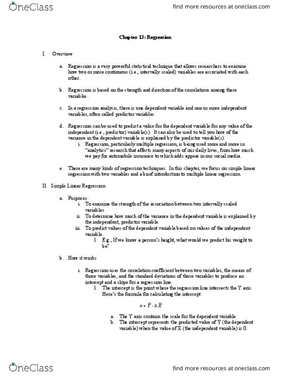 PSYC2203 Chapter Notes - Chapter 13: Ordinary Least Squares, Simple Linear Regression, Linear Regression thumbnail