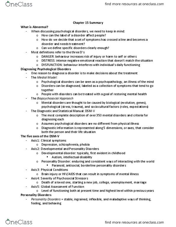 PSYC 1000 Chapter Notes - Chapter 15: Depersonalization Disorder, Selective Breeding, Panic Attack thumbnail