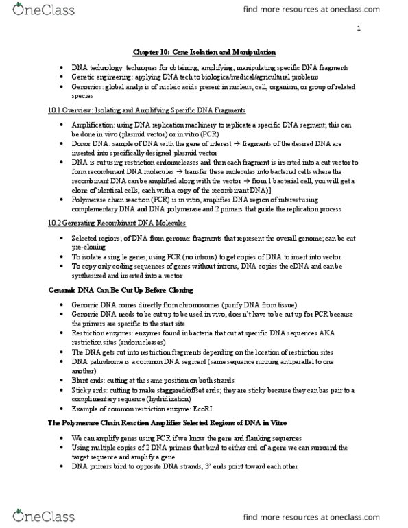 BISC 2539 Chapter Notes - Chapter 10: Eukaryote, Genomic Library, Thymidine Triphosphate thumbnail